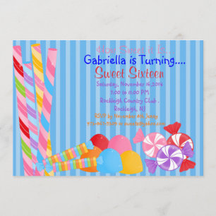 Blue Colourful Lots of Candy Sweet 16 Invitation