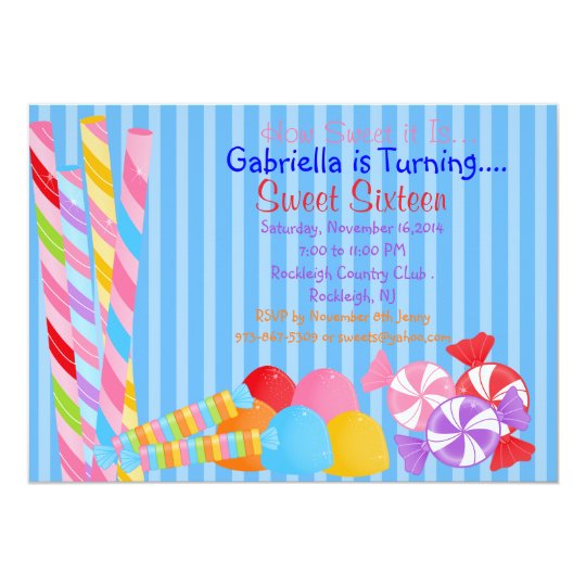 Blue Colourful Lots of Candy Sweet 16 Invitation