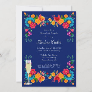 Blue Colourful Mexican Fiesta Brunch & Bubbly Invitation