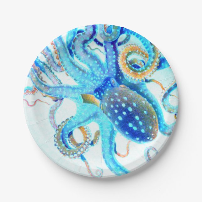 Blue colourful Octopus Paper Plate (Front)