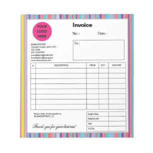 Blue Colourful Stripe Company Business Shop Invoic Notepad