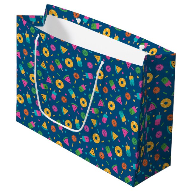 Blue colourful summer ice-cream pattern large gift bag (Front Angled)