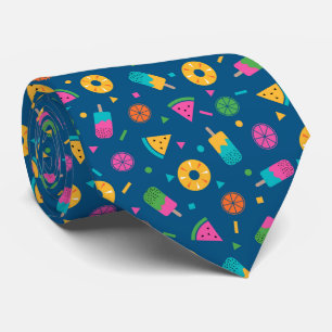 Blue colourful summer ice-cream pattern tie