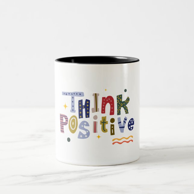 Blue Colourful Think Positive Two-Tone Coffee Mug (Center)