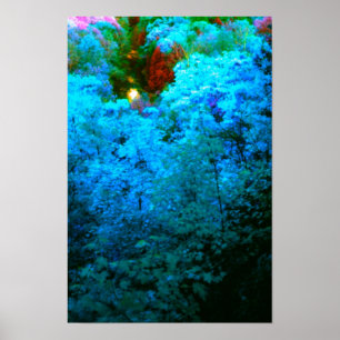 Blue Colourized Autumn Leaves Poster