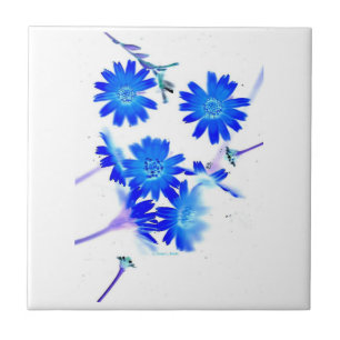 Blue colourized wild flowers scattered design ceramic tile