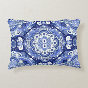 Blue colours vintage geometric pattern. Light indi Decorative Cushion