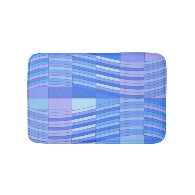 Blue Colours Wavy Rectangles Bath Mat (Front)