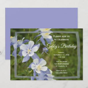 Blue Columbine Flowers Birthday Party Invitation