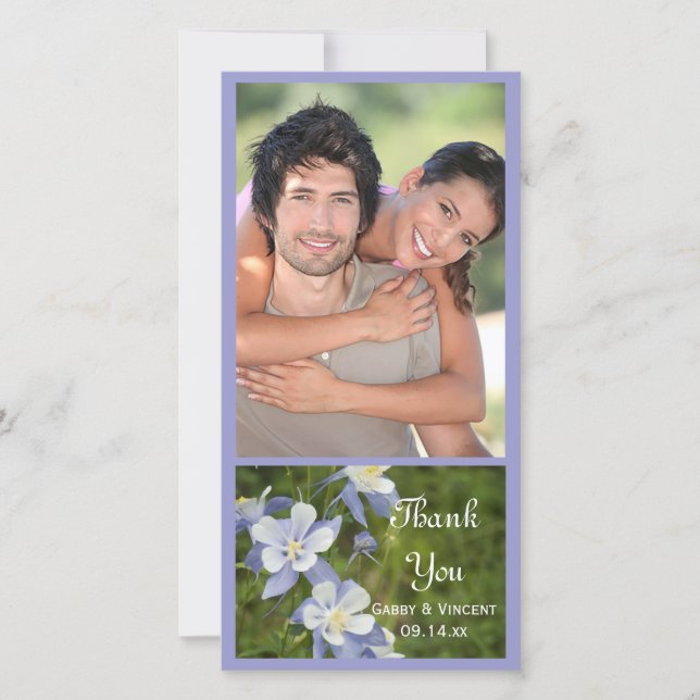 Blue Columbine Flowers Wedding Thank You Photo Card (Front)