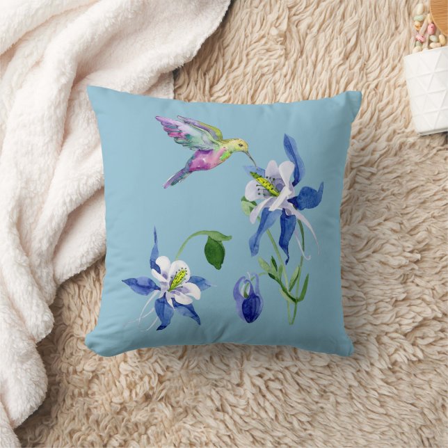 Blue Columbine Garden Hummingbird Cushion (Blanket)