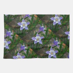 Blue columbine tea towel