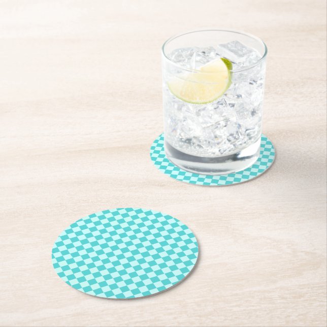 Blue Combination Classic Chequerboard by STaylor Round Paper Coaster (Insitu)