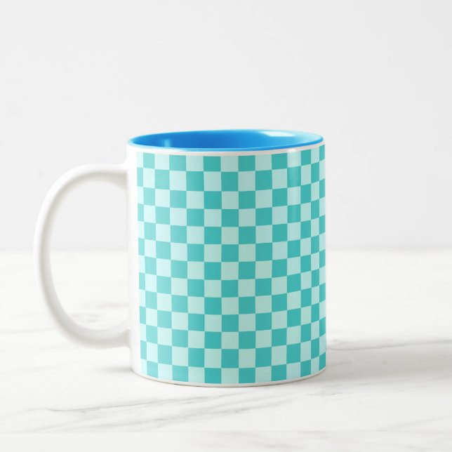 Blue Combination Classic Chequerboard by STaylor Two-Tone Coffee Mug (Left)