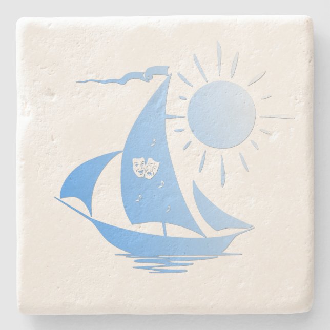 Blue Comedy and Tragedy Theater Sailboat Stone Coaster (Front)