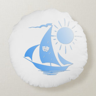 Blue Comedy and Tragedy Theatre Sailboat Round Cushion