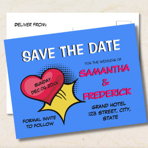 Blue Comic Save the Date Postcard Fun Pop Art