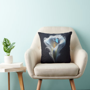 Blue Common Morpho Butterfly In Lily Cushion