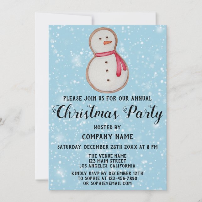 Blue Company Holiday Christmas Party Snowman Invitation (Front)