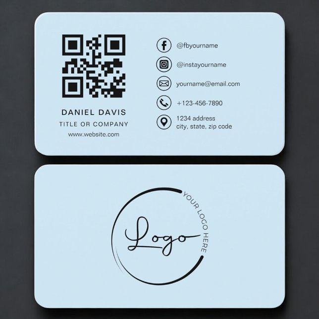 Blue Company Logo QR Code Professional Business Card (Creator Uploaded)