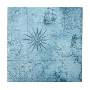Blue compass ceramic tile