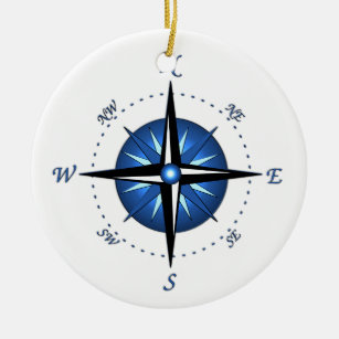 Blue Compass Rose Ceramic Ornament