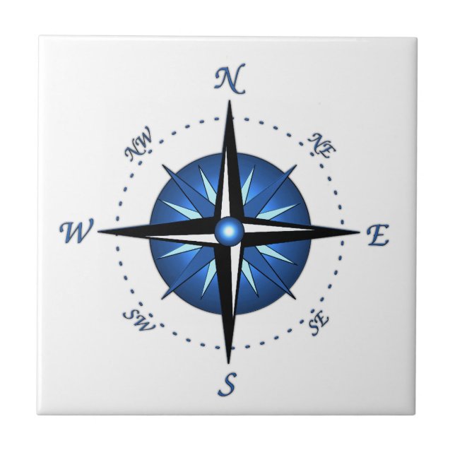Blue Compass Rose Ceramic Tile (Front)