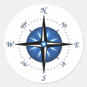 Blue Compass Rose Classic Round Sticker