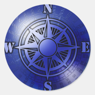Blue compass rose classic round sticker