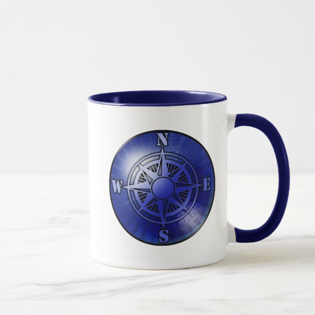 Blue compass rose coffee mug (Right)