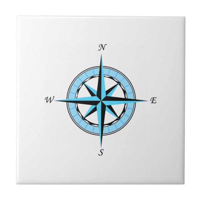Blue Compass Rose Nautical Icon Tile (Front)