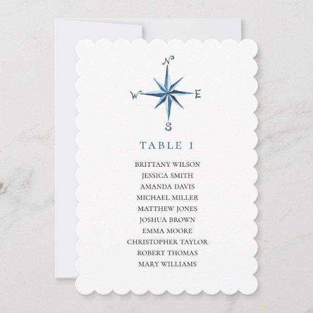 Blue compass seating chart. Nautical wedding plan Invitation (Front)