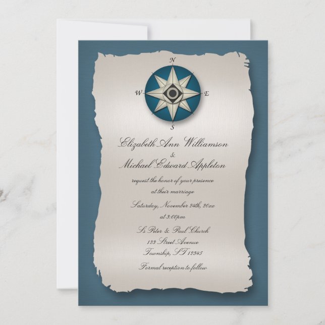Blue Compass Wedding Invitations (Front)