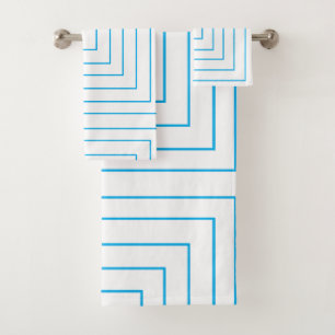 Blue Concentric Square Geometric Bath Towel Set