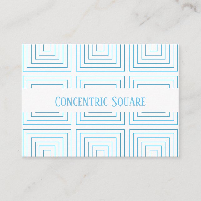 Blue Concentric Square Pattern Business Card (Front)
