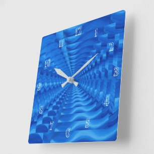 Blue Concentric Squares Wall Clock
