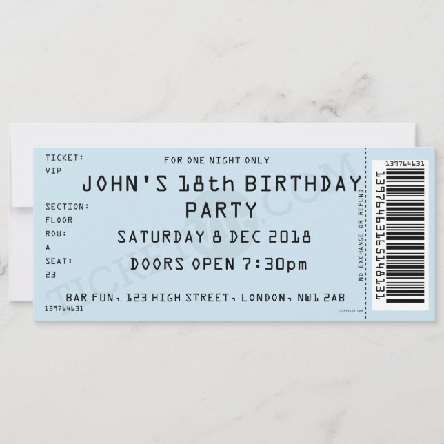 Blue Concert Ticket Party Invitation (Front)