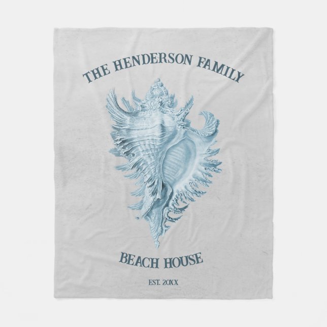 Blue Conch Shell Fleece Blanket (Front)