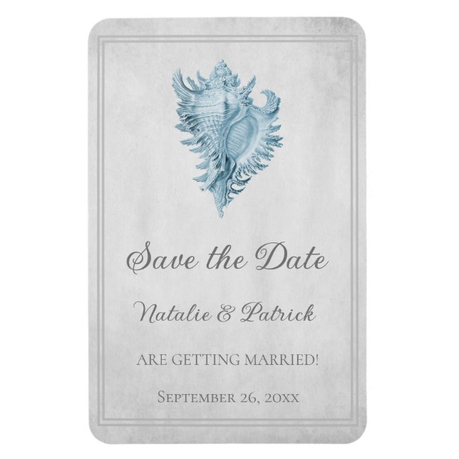 Blue Conch Shell Save the Date Magnet (Vertical)