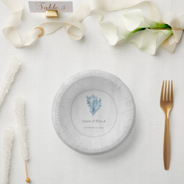 Blue Conch Shell Wedding Paper Bowls Paper Plate (Wedding)