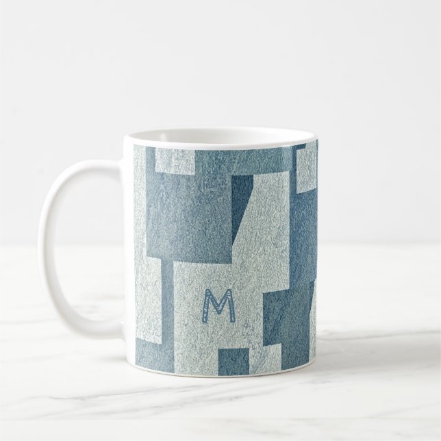 “Blue Concrete” custom monogram mugs (Left)