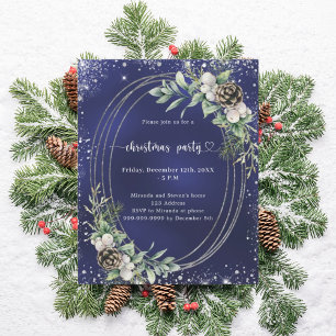 Blue cone pine glitter Christmas Party invitation