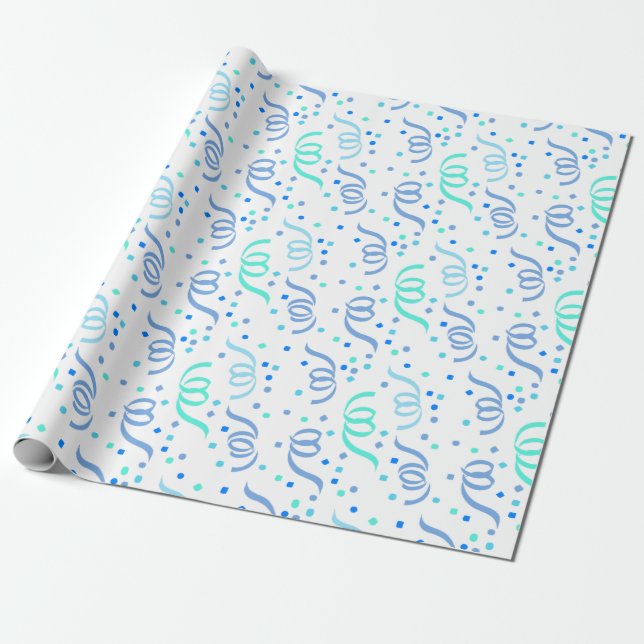 Blue Confetti Birthday Wrapping Paper (Unrolled)
