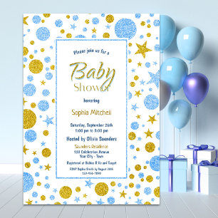 Blue Confetti Boy Baby Shower Invitation