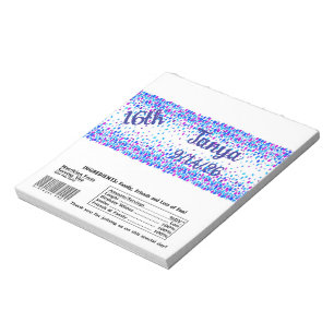 Blue Confetti Candy Bar Wrapper Party Favour Notepad