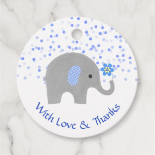 Blue Confetti Elephant Baby Boy Shower Thank You Favour Tags