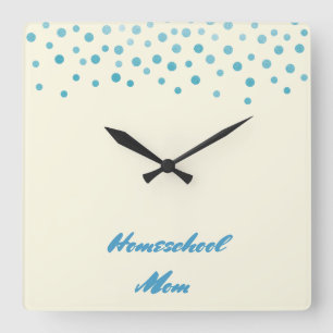 Blue Confetti Homeschool Mum Square Wall Clock