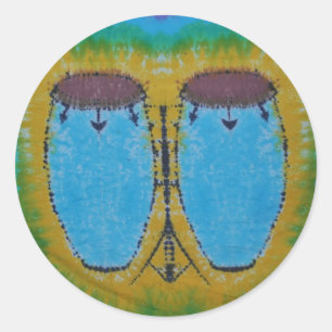 Blue Conga Drums Tie Dye Classic Round Sticker