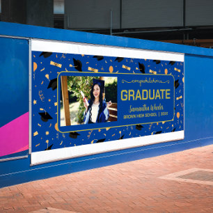 Blue Congrats Graduate Custom Photo Graduation Banner
