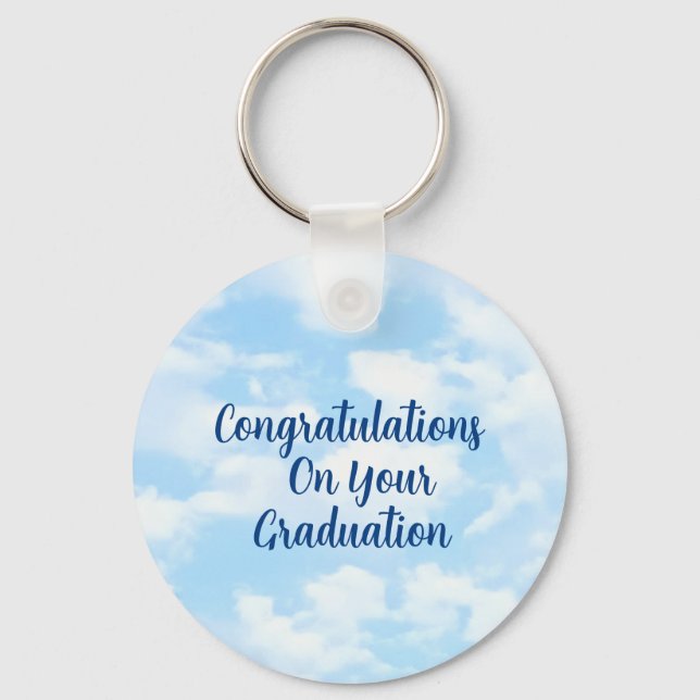 Blue Congrats Graduation Custom Name and Year Key Ring (Front)
